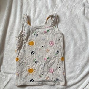 Old Navy White Girls Tank Top with Yellow Sun & Multicolor Peace Print